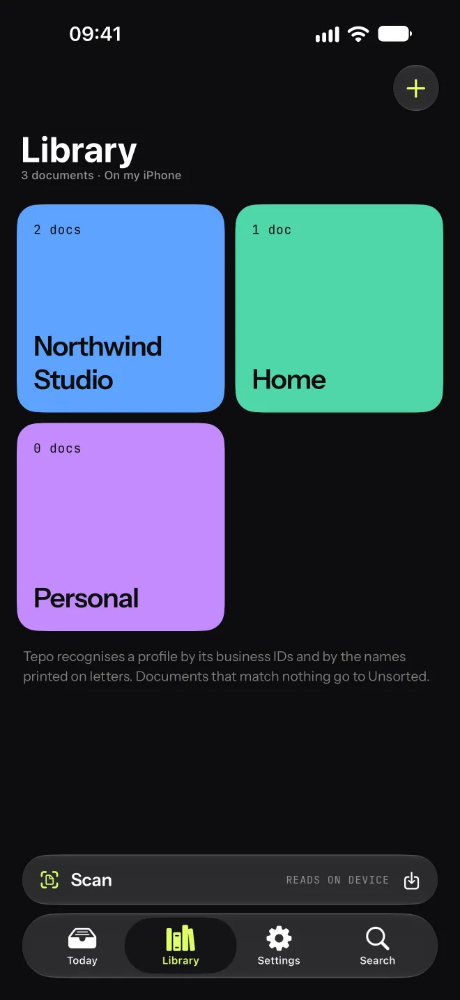 Library screen with one tile per profile