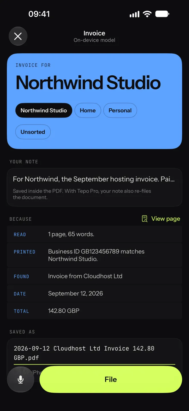 Decision screen with a spoken note applied